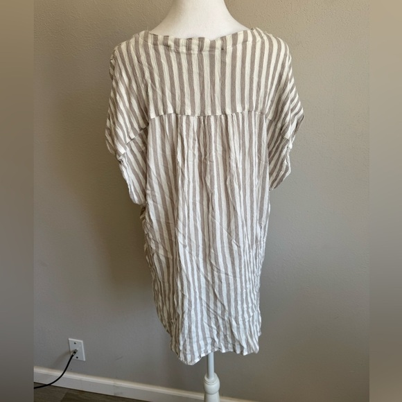 Torrid Taupe White Stripe Crepe Lace Up Flowy Blouse Womens 4X Beach Vacation - Picture 5 of 6